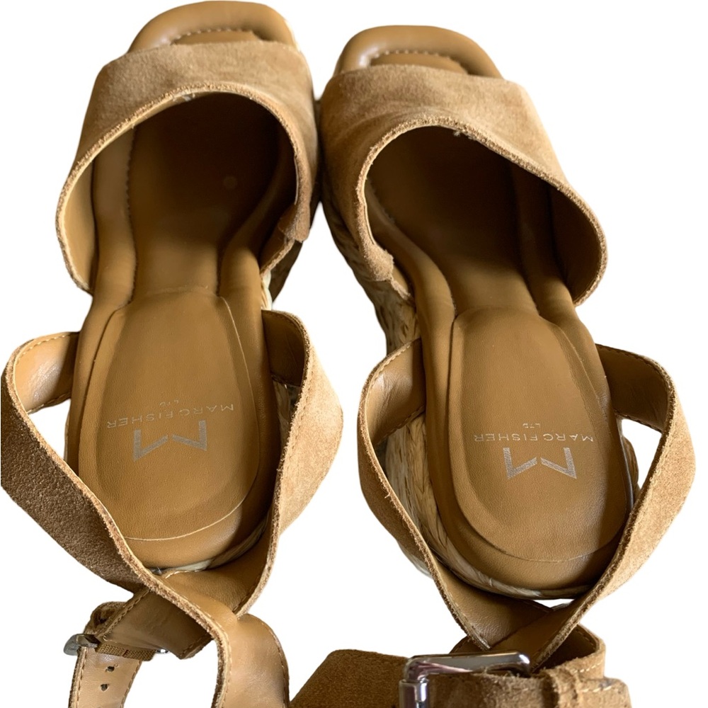 Mark Fisher Tan Suede Nelly Wedge Square Toe Ankle Buckle Platform Wedges Sz 8 - Picture 11 of 14
